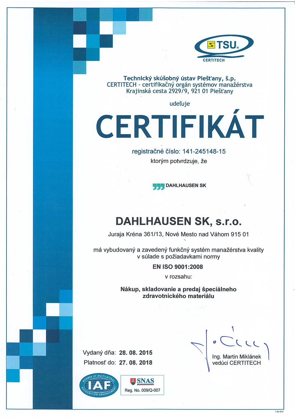 Certifikát SK